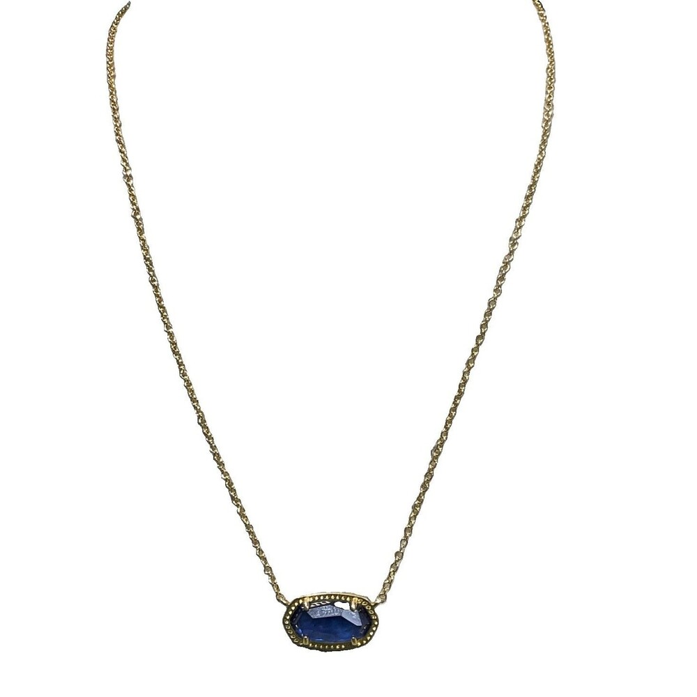 Kendra Scott Elisa Cobalt Blue Glass Pendant Necklace Gold Tone Adjustable